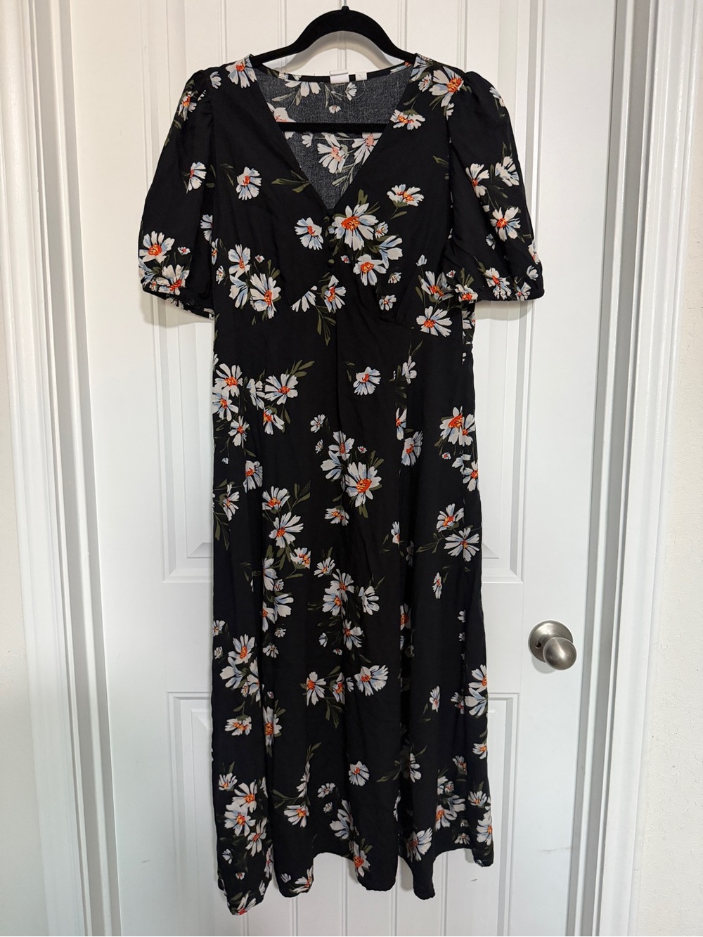 GAP Black Midi Dress with White & Orange Floral Print
